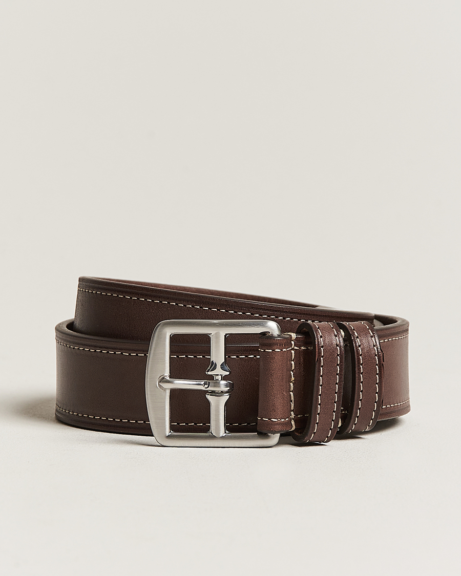Men |  | Anderson's | Bridle Stiched 3,5 cm Leather Belt Brown