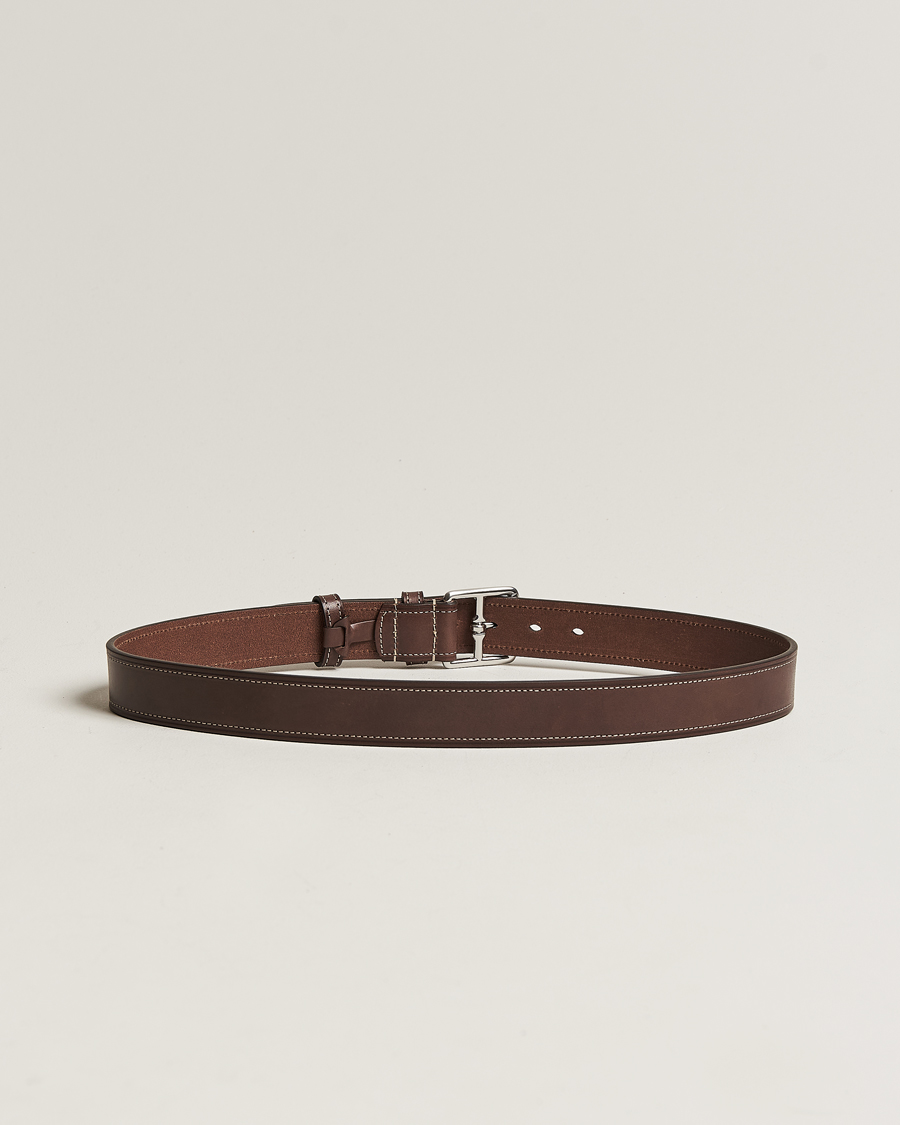 Men | Italian Department | Anderson's | Bridle Stiched 3,5 cm Leather Belt Brown