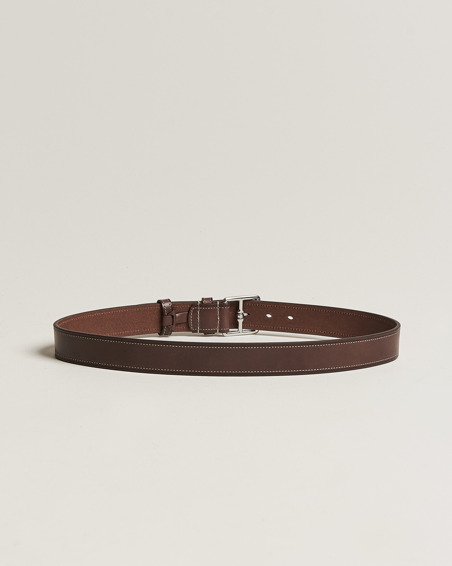 Men | Belts | Anderson's | Bridle Stiched 3,5 cm Leather Belt Brown