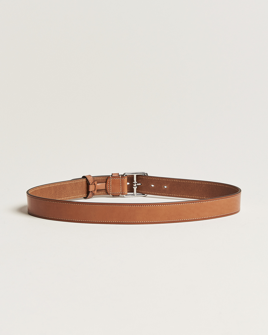 Men | Belts | Anderson's | Bridle Stiched 3,5 cm Leather Belt Tan