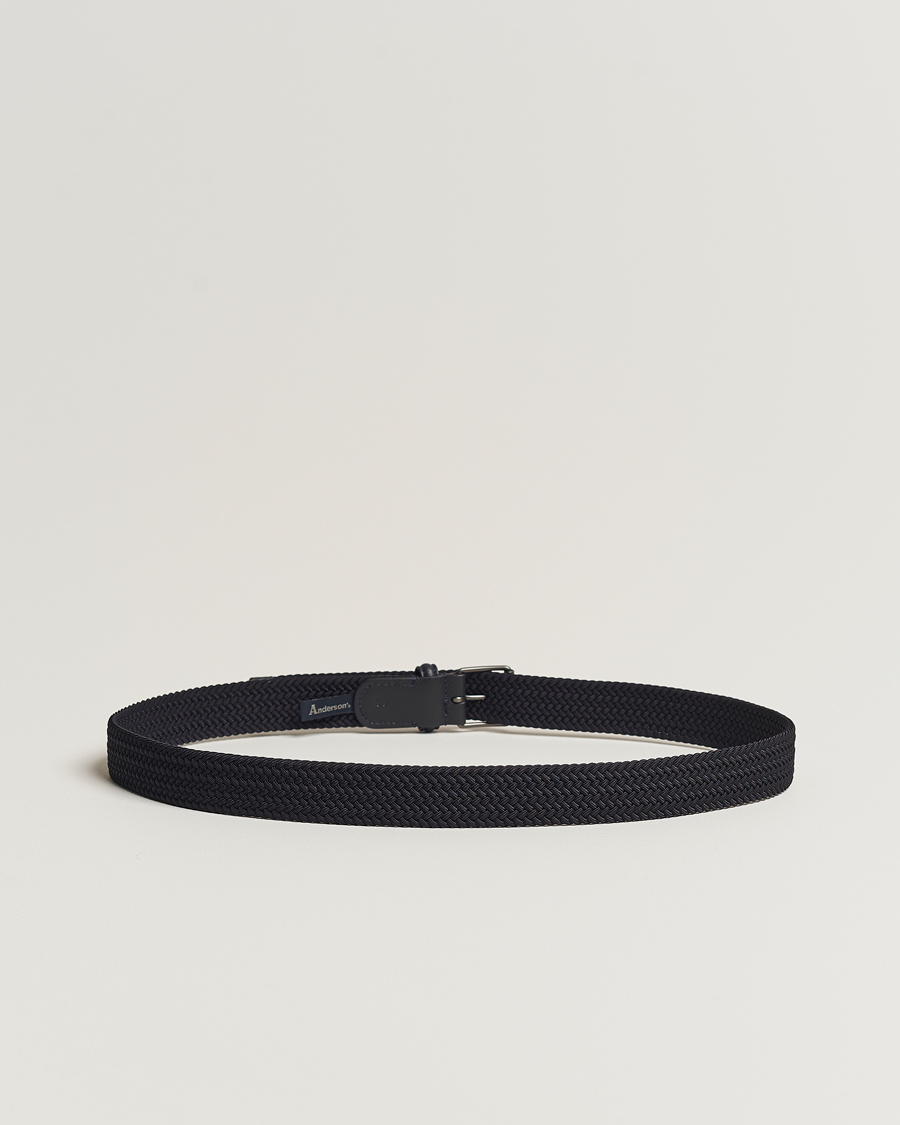 Men | Woven Belts | Anderson's | Elastic Woven 3 cm Belt Navy