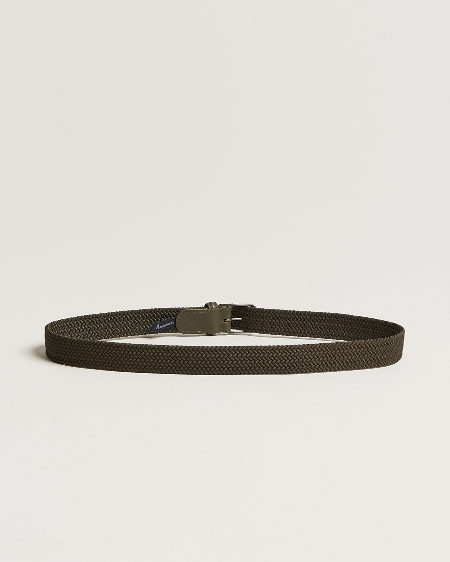 Men | Woven Belts | Anderson's | Elastic Woven 3 cm Belt Military Green