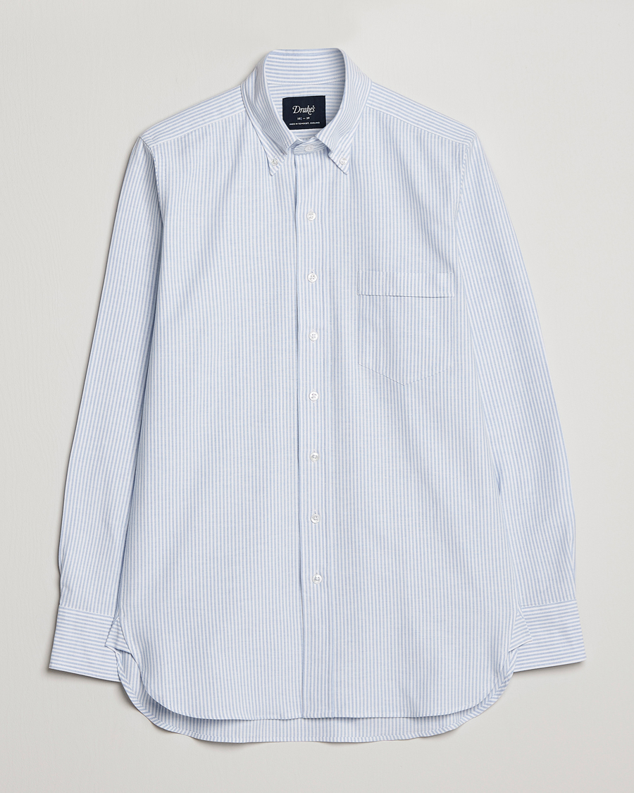 Men | Shirts | Drake's | Striped Button Down Oxford Shirt Blue