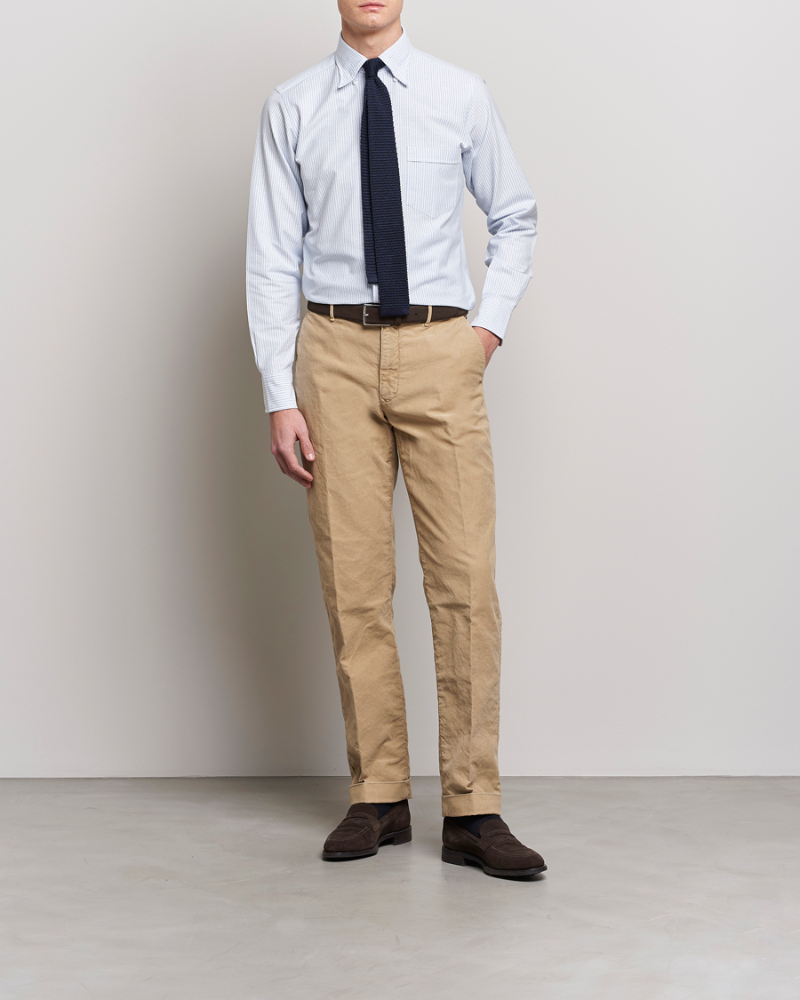 Men | Shirts | Drake's | Striped Button Down Oxford Shirt Blue