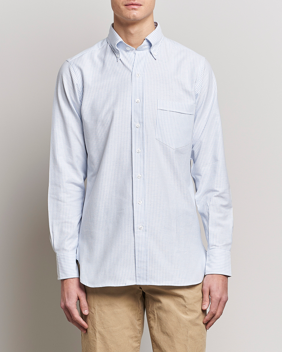 Men | Oxford Shirts | Drake's | Striped Oxford Button Down Shirt Blue/White