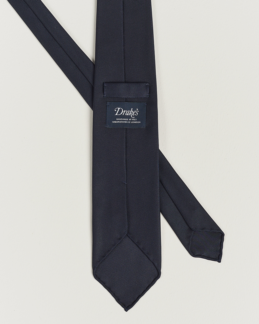 Men | Ties | Drake's | Handrolled Woven Silk 8 cm Tie Navy