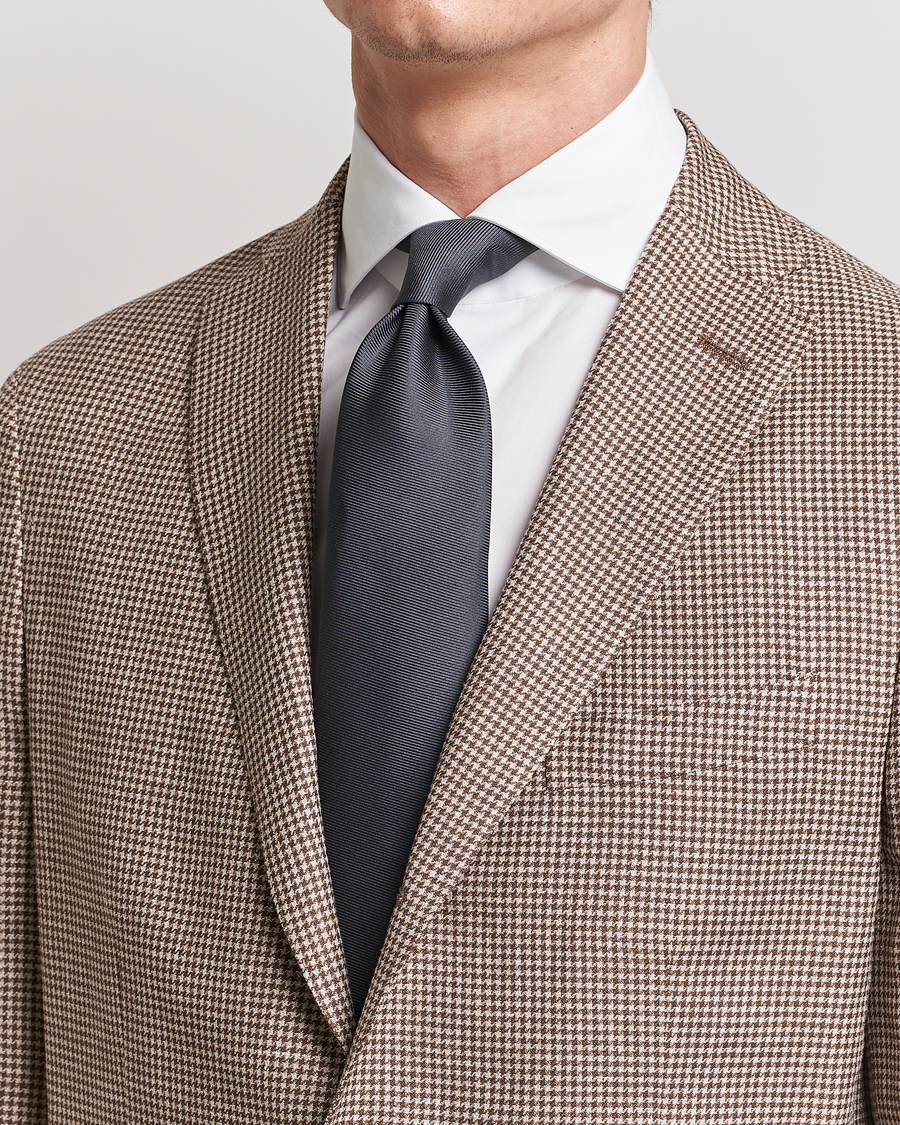 Men | Summer Get Together | Drake's | Handrolled Woven Silk 8 cm Tie Grey