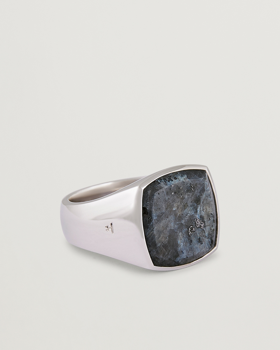 Men | Jewellery | Tom Wood | Cushion Larvikite Ring Silver