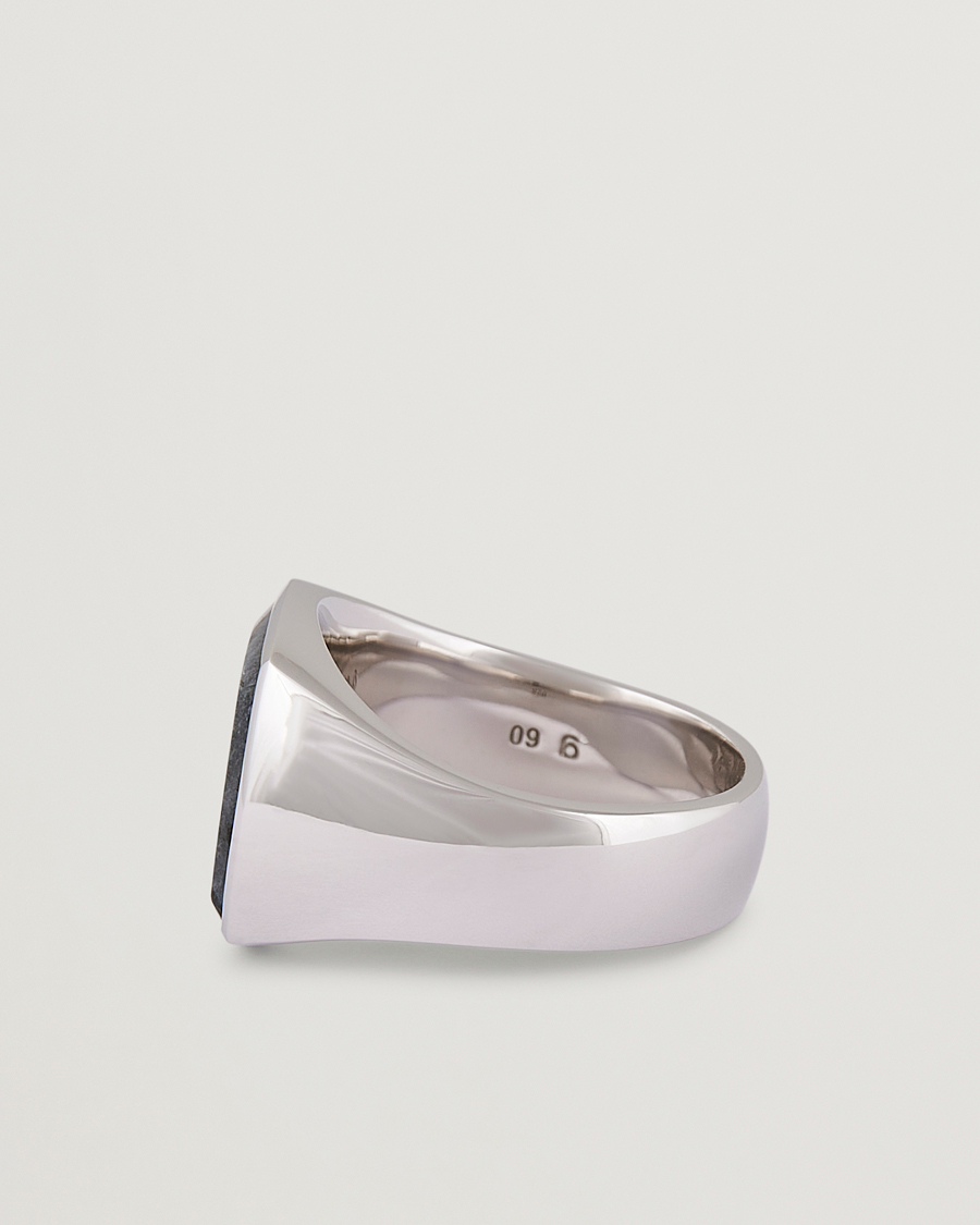 Men | Jewellery | Tom Wood | Cushion Larvikite Ring Silver