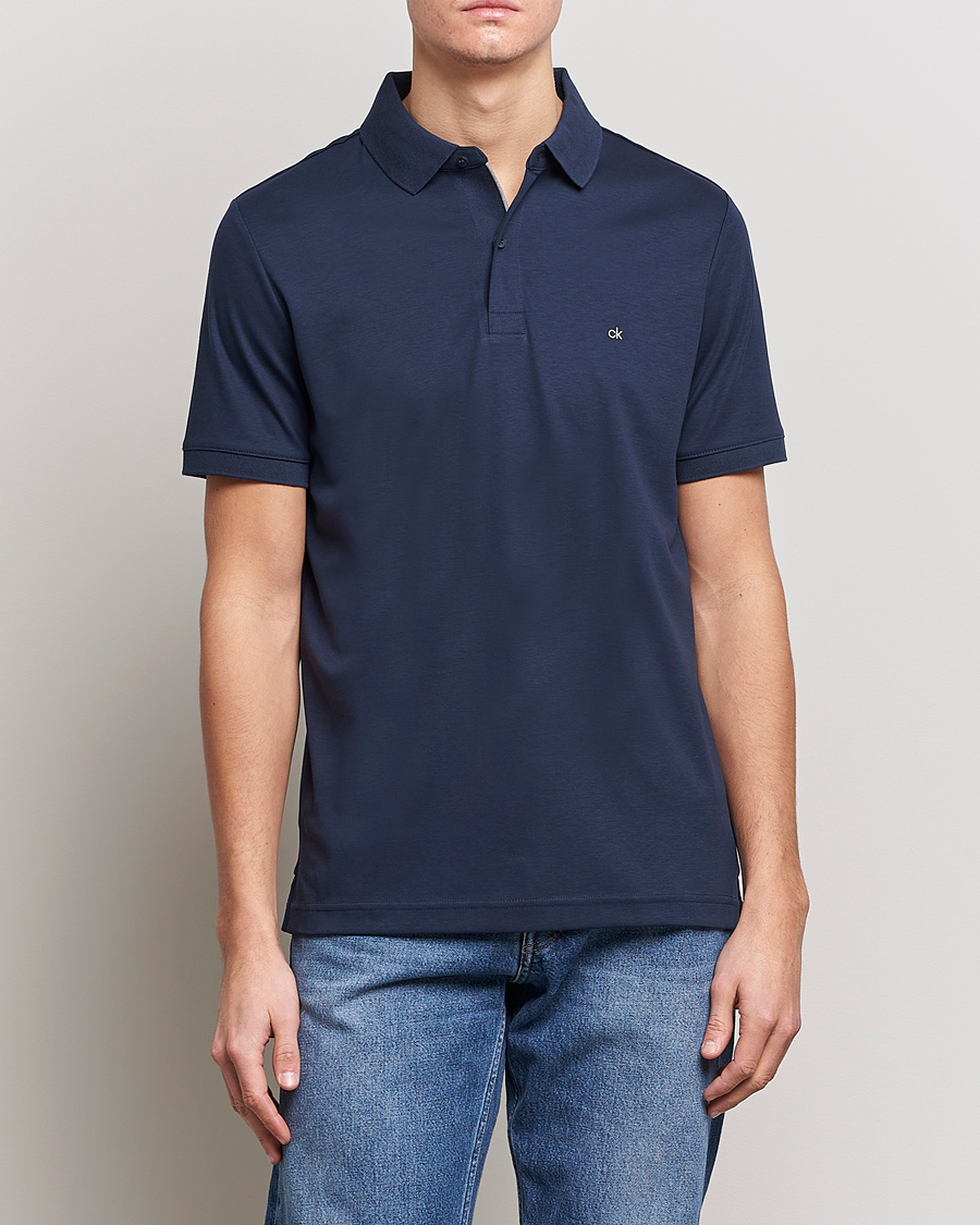 Men | Short Sleeve Polo Shirts | Calvin Klein | Liquid Touch Slim Fit Polo Navy