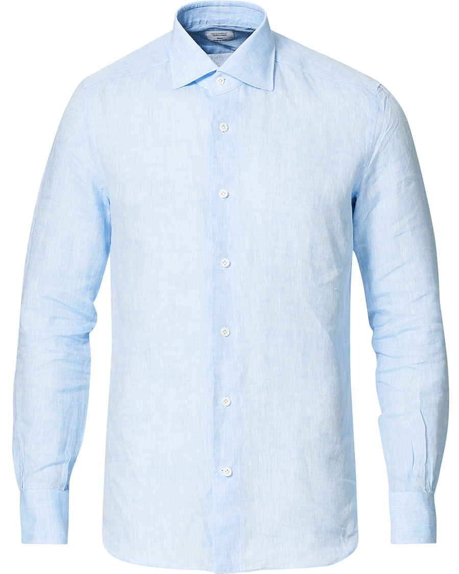 Men | Shirts | Mazzarelli | Linen Cut Away Shirt Light Blue