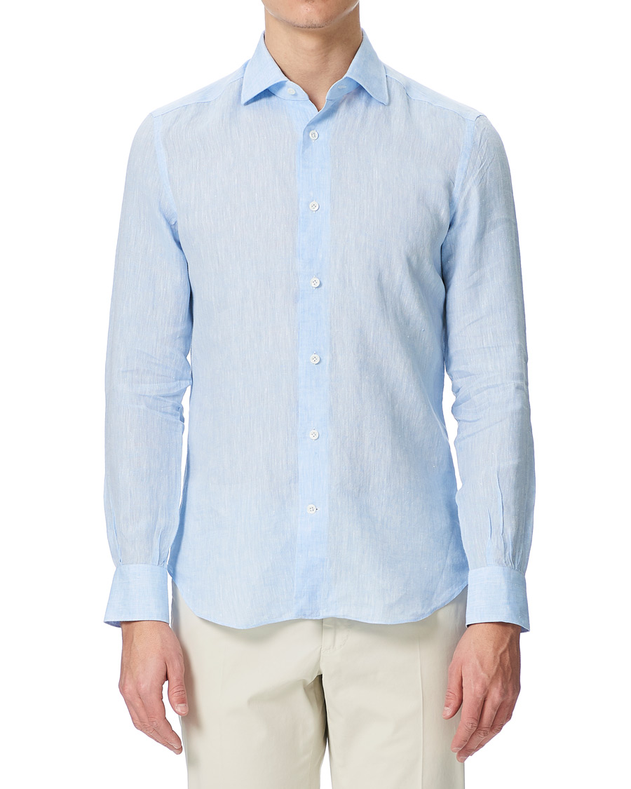 Men | Shirts | Mazzarelli | Linen Cut Away Shirt Light Blue