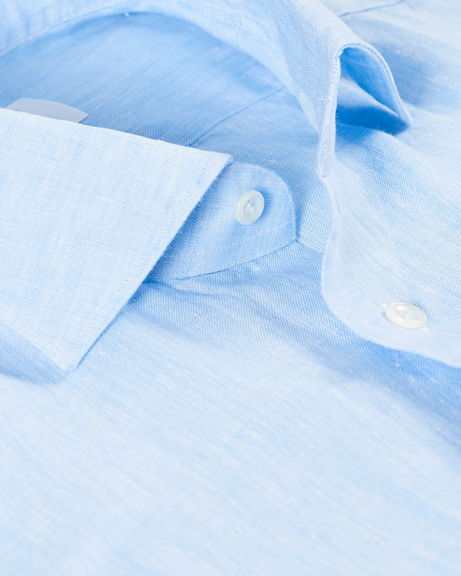 Men | Shirts | Mazzarelli | Linen Cut Away Shirt Light Blue