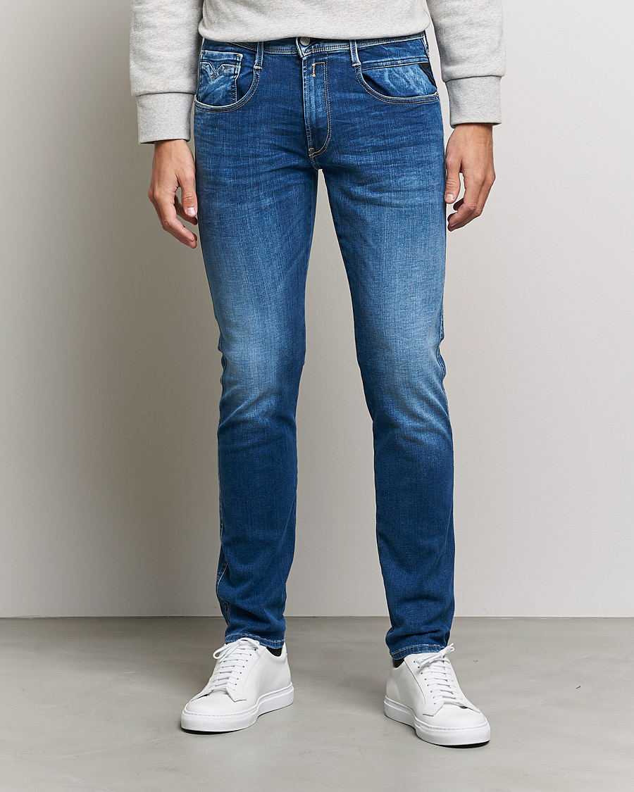 Men | Recycled Menswear | Replay | Anbass Hyperflex Re Used X-Lite Jeans Dark Blue
