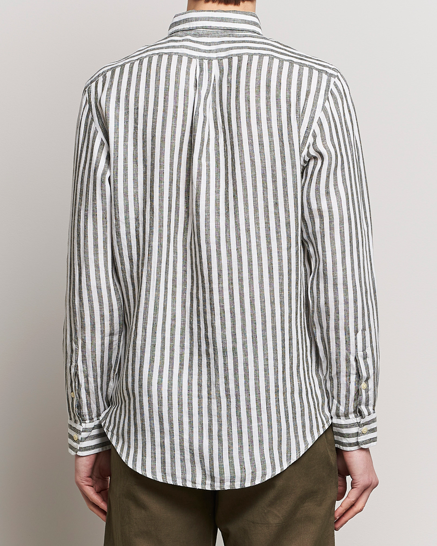 Men | Shirts | Polo Ralph Lauren | Custom Fit Striped Linen Shirt Olive/White