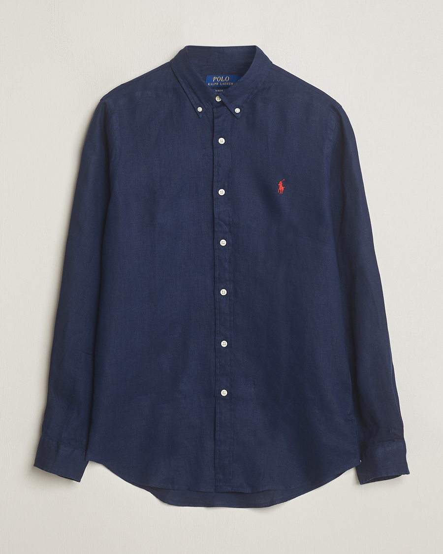 Men |  | Polo Ralph Lauren | Slim Fit Linen Button Down Shirt Newport Navy