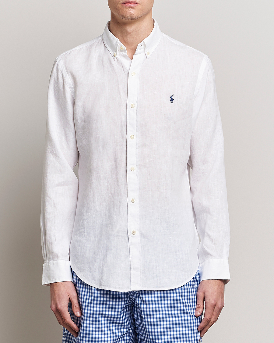 Men | Linen Shirts | Polo Ralph Lauren | Slim Fit Linen Button Down Shirt White