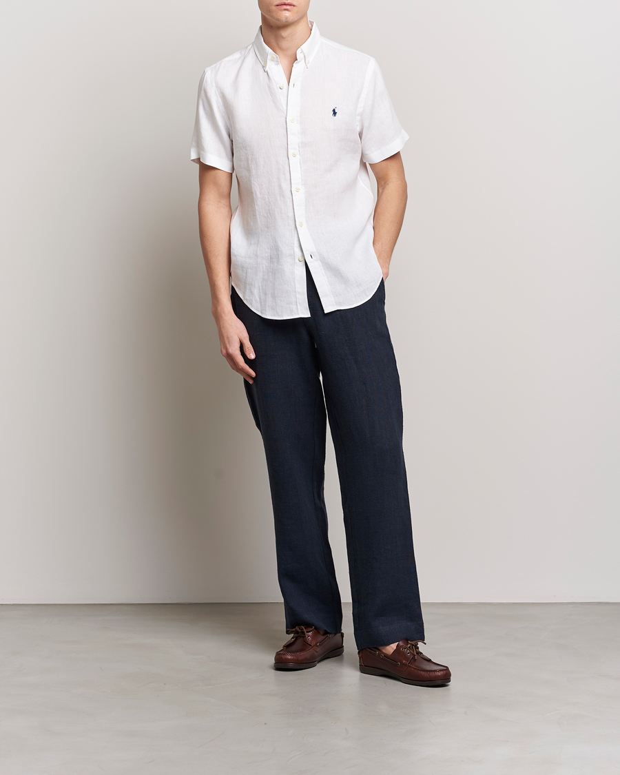 Men | Shirts | Polo Ralph Lauren | Slim Fit Linen Short Sleeve Shirt White