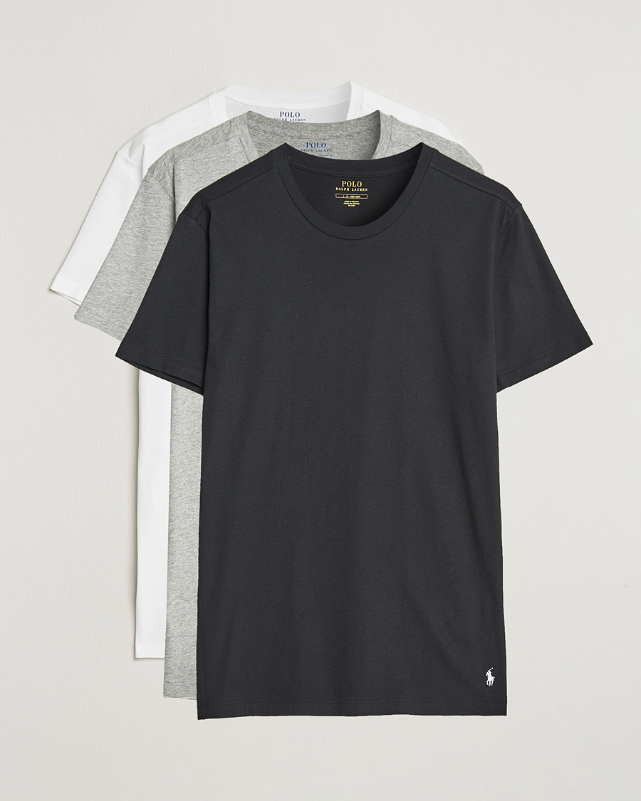 Men | T-Shirts | Polo Ralph Lauren | 3-Pack Crew Neck T-Shirt White/Black/Andover Heather