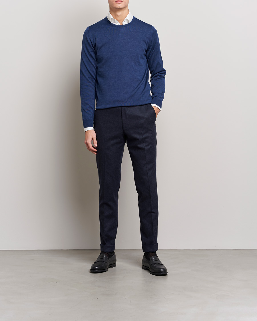 Men | Sweaters & Knitwear | Stenströms | Merino Crew Neck Blue