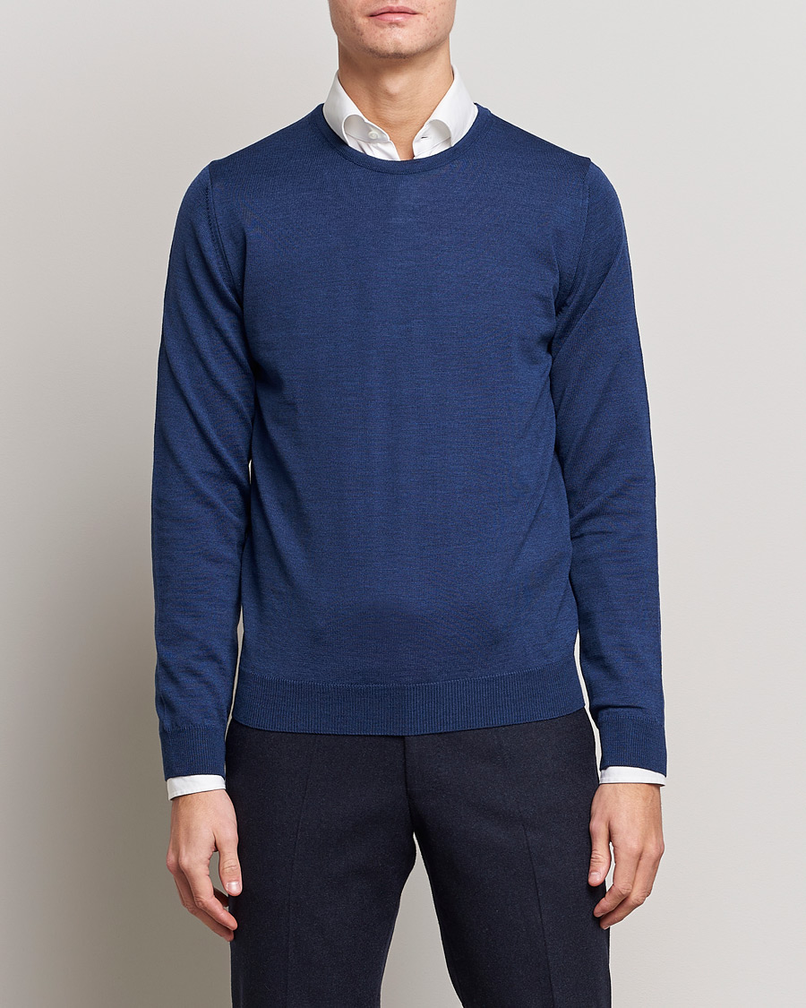 Men | Sweaters & Knitwear | Stenströms | Merino Crew Neck Blue