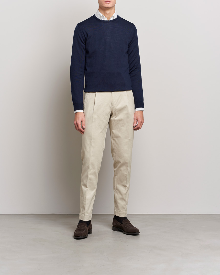 Men | Sweaters & Knitwear | Stenströms | Merino Crew Neck Navy