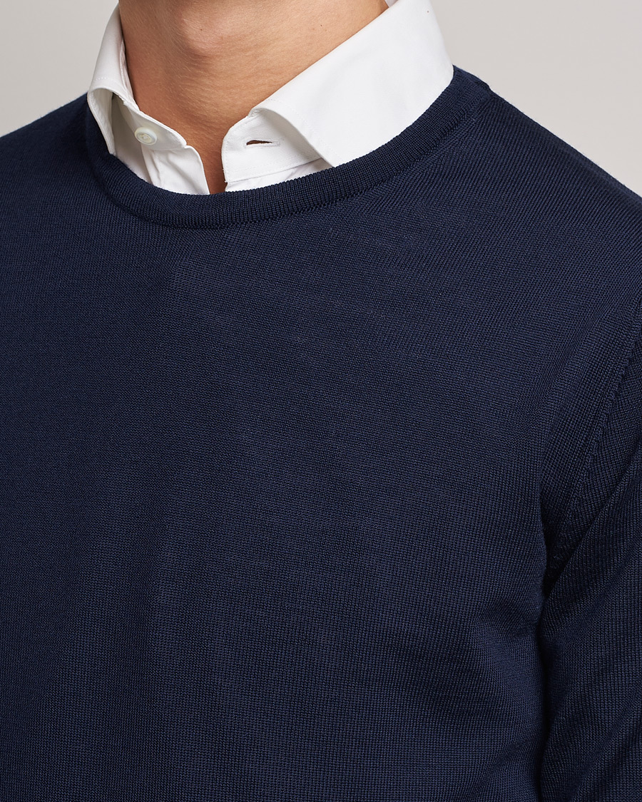 Men | Sweaters & Knitwear | Stenströms | Merino Crew Neck Navy