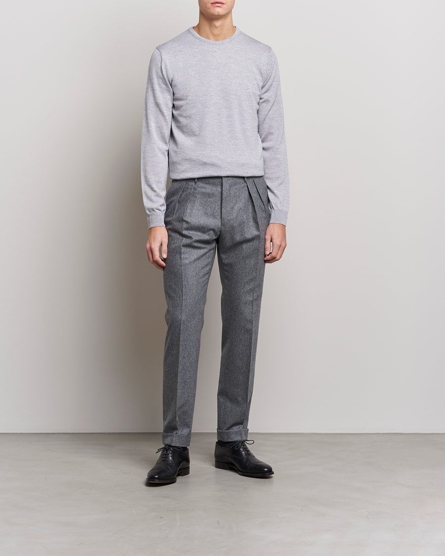 Men | Sweaters & Knitwear | Stenströms | Merino Crew Neck Light Grey