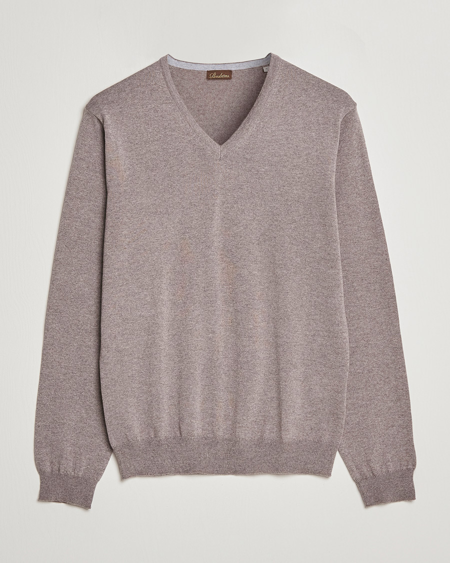Men | Sweaters & Knitwear | Stenströms | Merino V-Neck Mud Brown