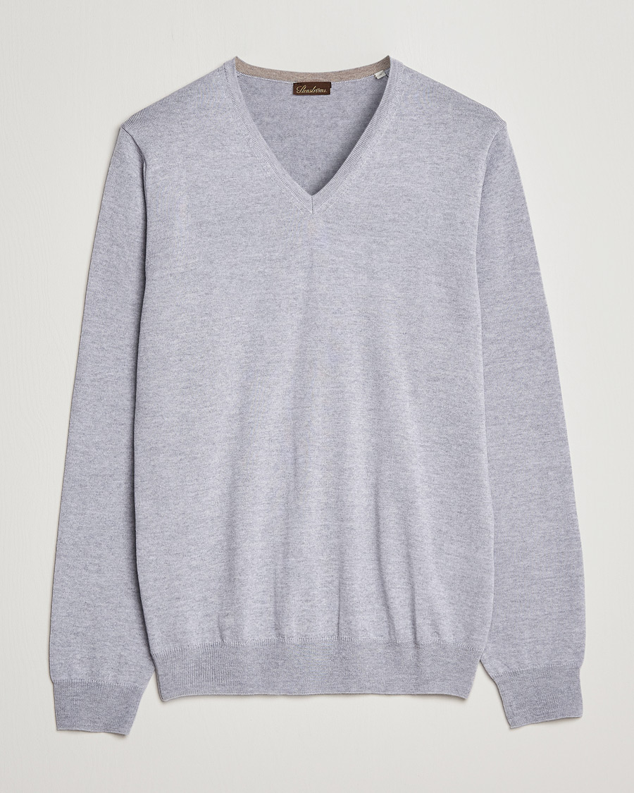 Men | Sweaters & Knitwear | Stenströms | Merino V-Neck Light Grey