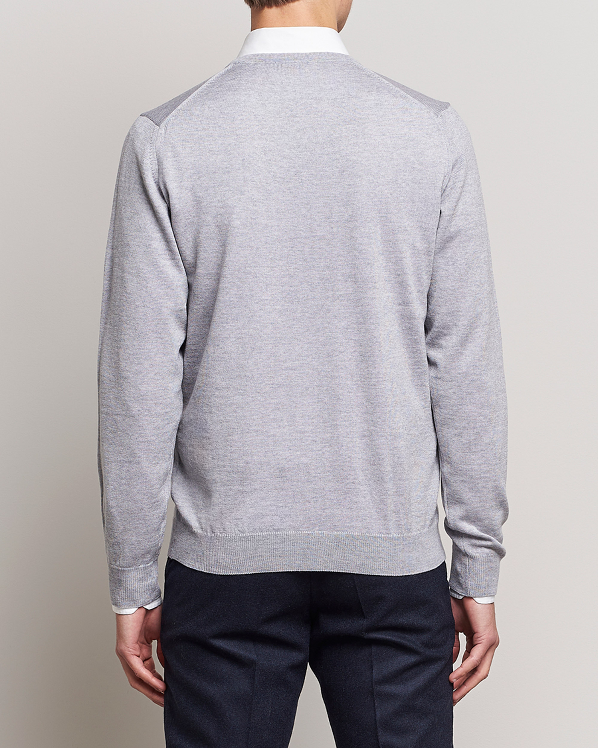 Men | Sweaters & Knitwear | Stenströms | Merino V-Neck Light Grey