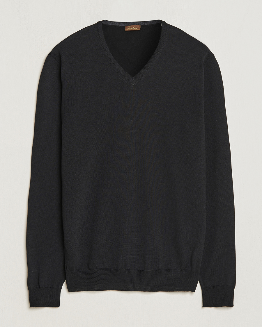 Men | Sweaters & Knitwear | Stenströms | Merino V-Neck Black