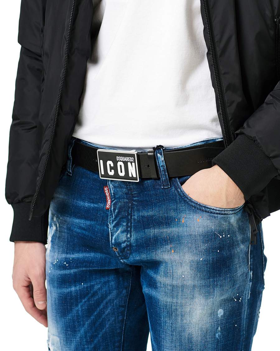 Men | Leather Belts | Dsquared2 | Icon Plaque Belt Black
