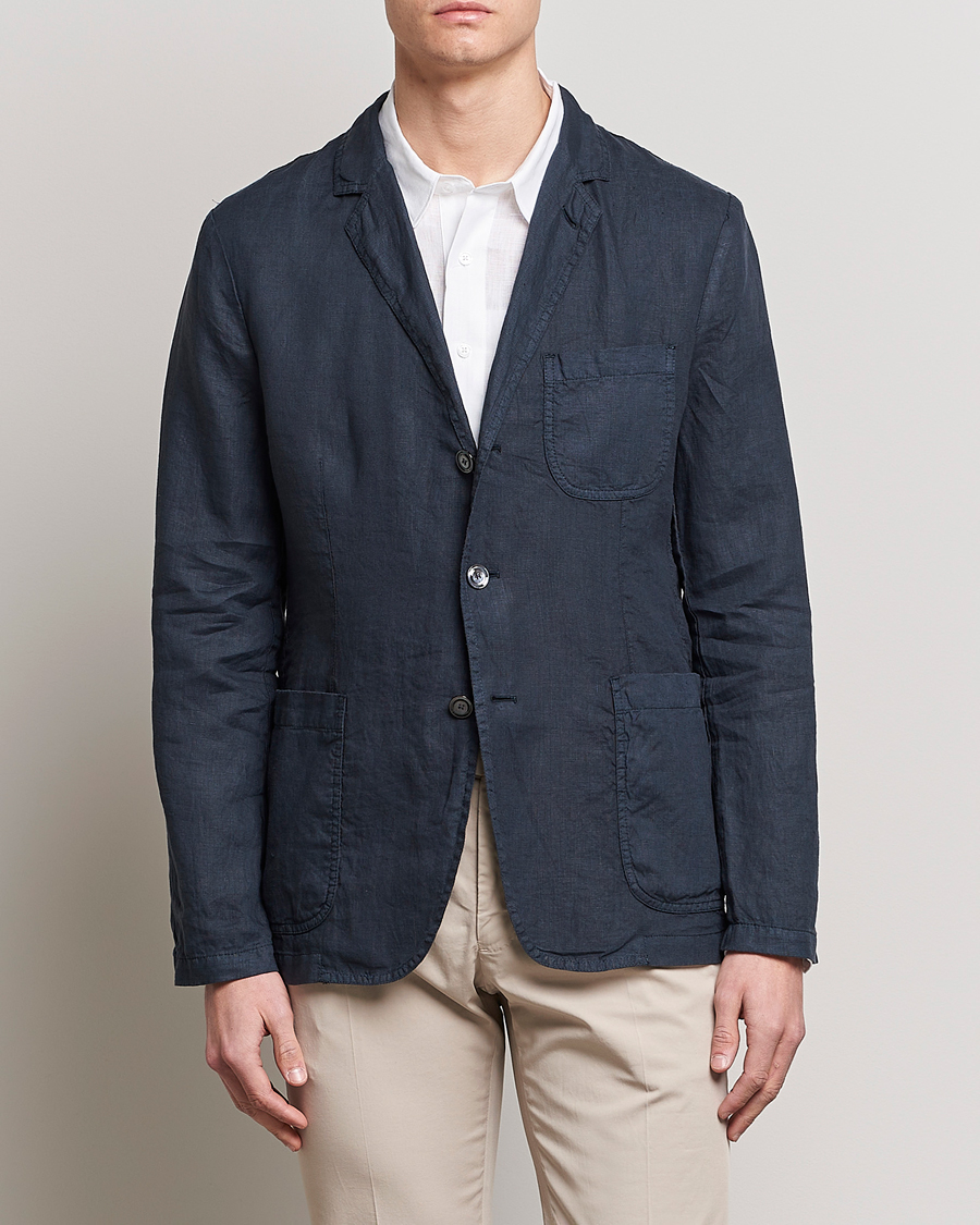 Men | Linen Blazers | Aspesi | Samuraki Linen Blazer Navy