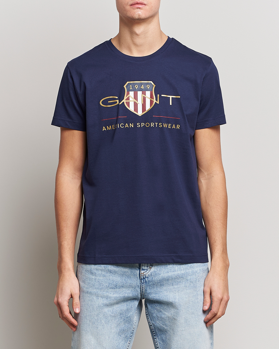 Men | Short Sleeve T-shirts | GANT | Archive Shield Logo T-Shirt Evening Blue