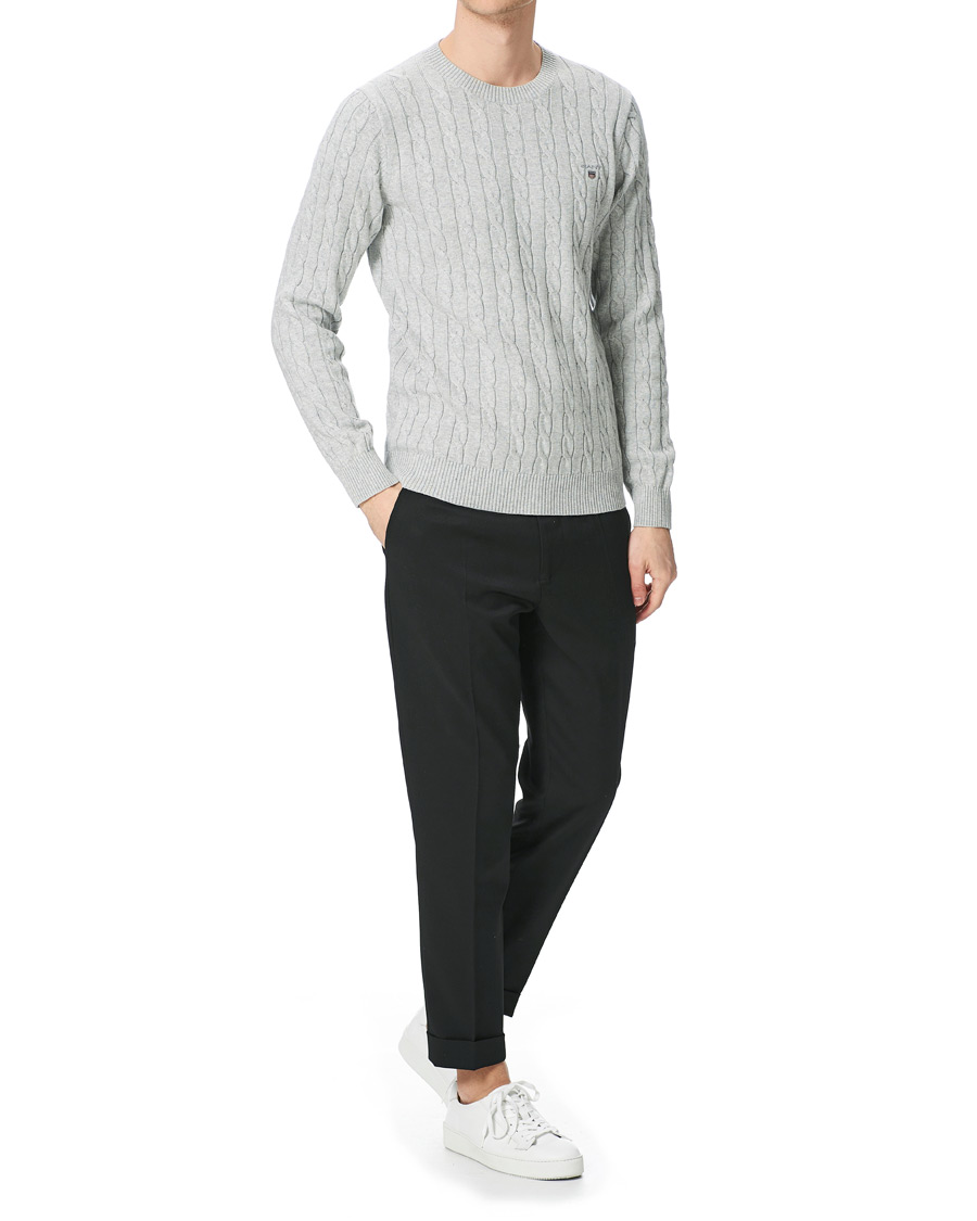Men | Sweaters & Knitwear | GANT | Cotton Cable Crew Neck Pullover Light Grey Melange