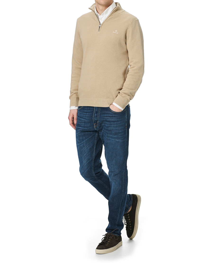 Men | Sweaters & Knitwear | GANT | Cotton Pique Half-Zip Sweater Dry Sand