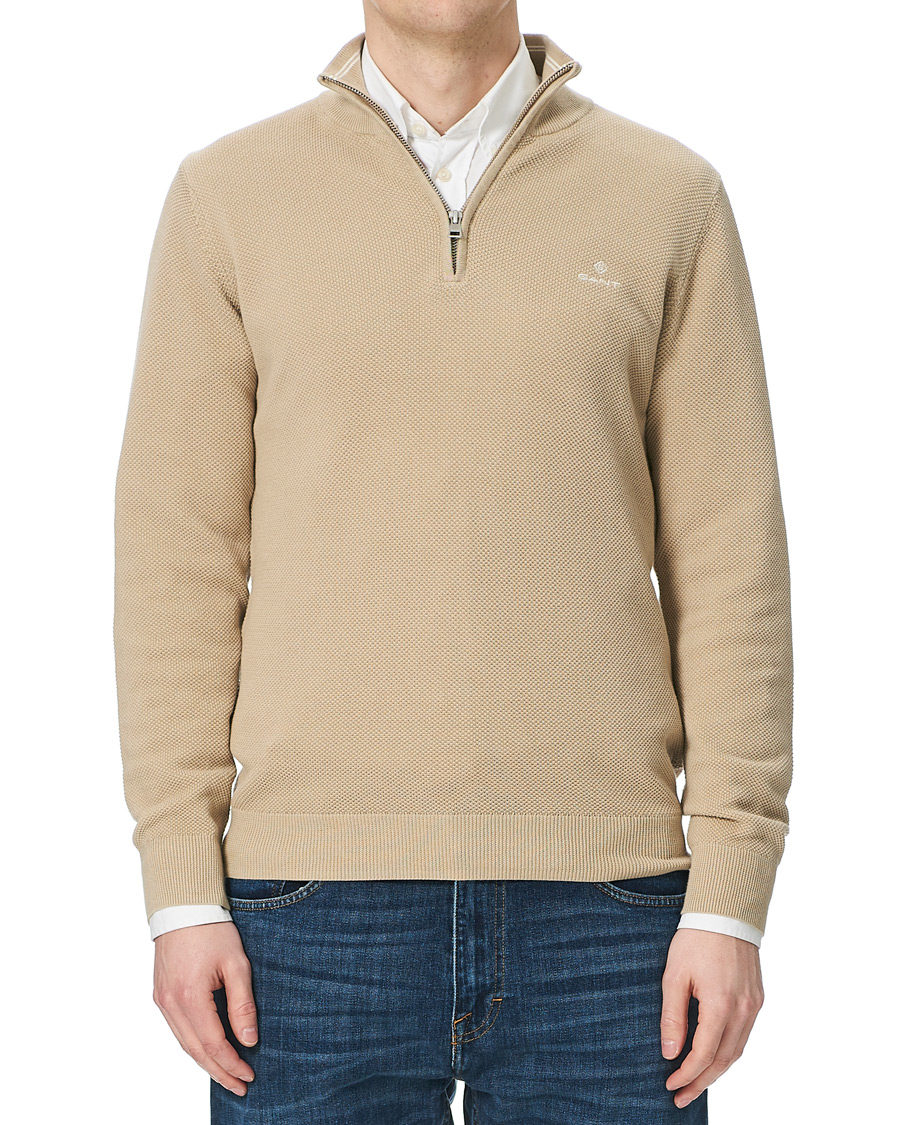 Men |  | GANT | Cotton Pique Half-Zip Sweater Dry Sand