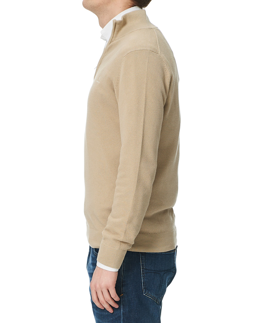 Men | Sweaters & Knitwear | GANT | Cotton Pique Half-Zip Sweater Dry Sand