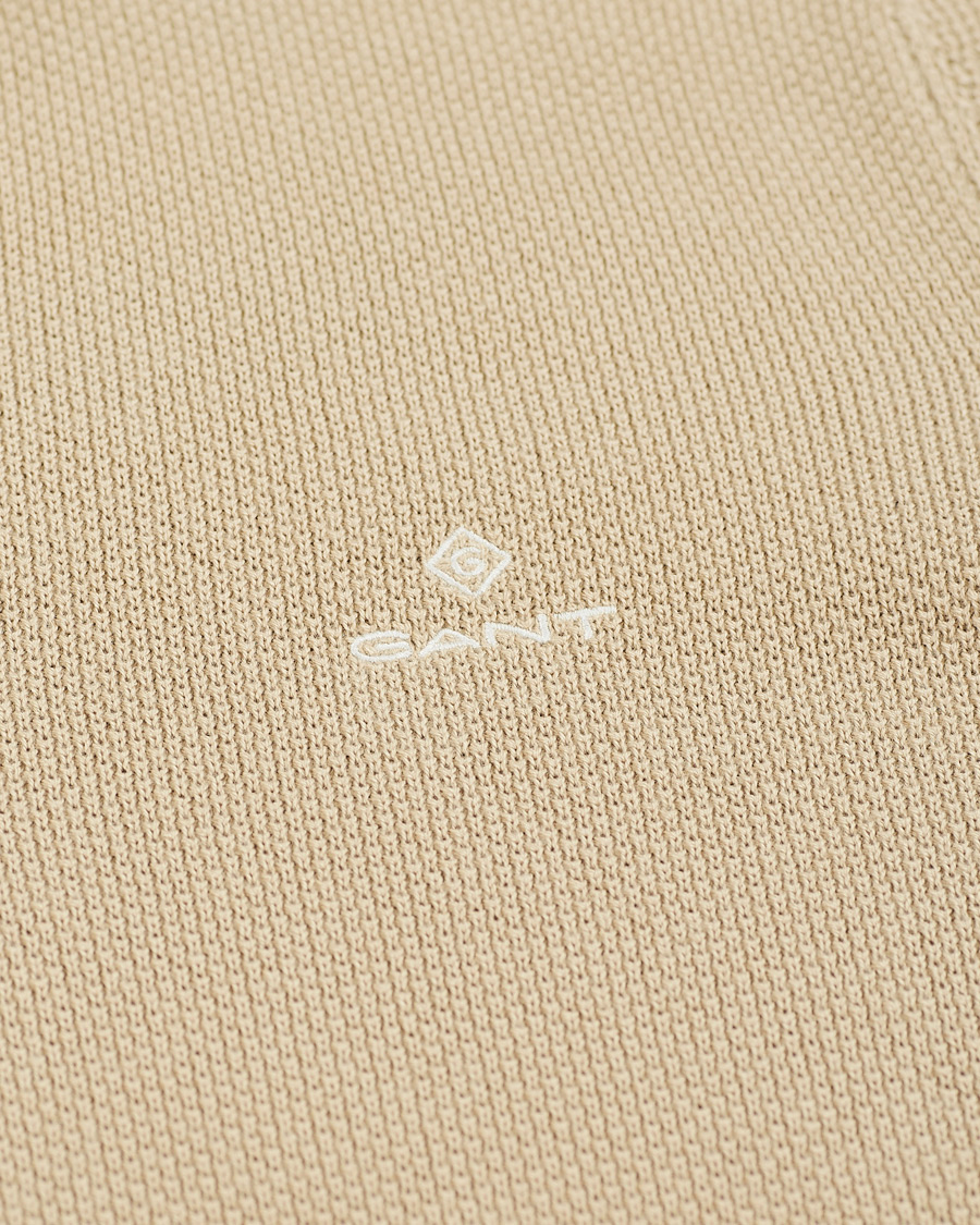 Men | Sweaters & Knitwear | GANT | Cotton Pique Half-Zip Sweater Dry Sand