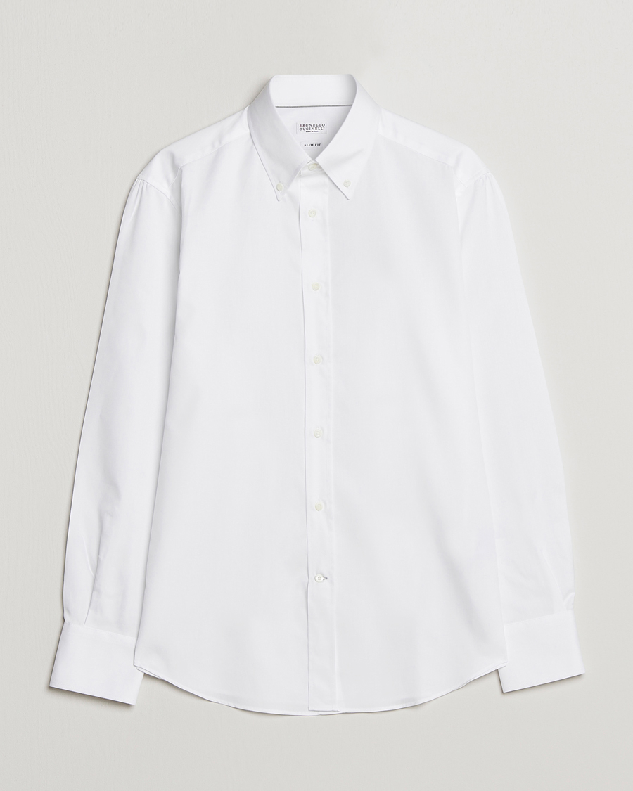 Brunello Cucinelli Slim Fit Button Down Shirt White at CareOfCarl.com