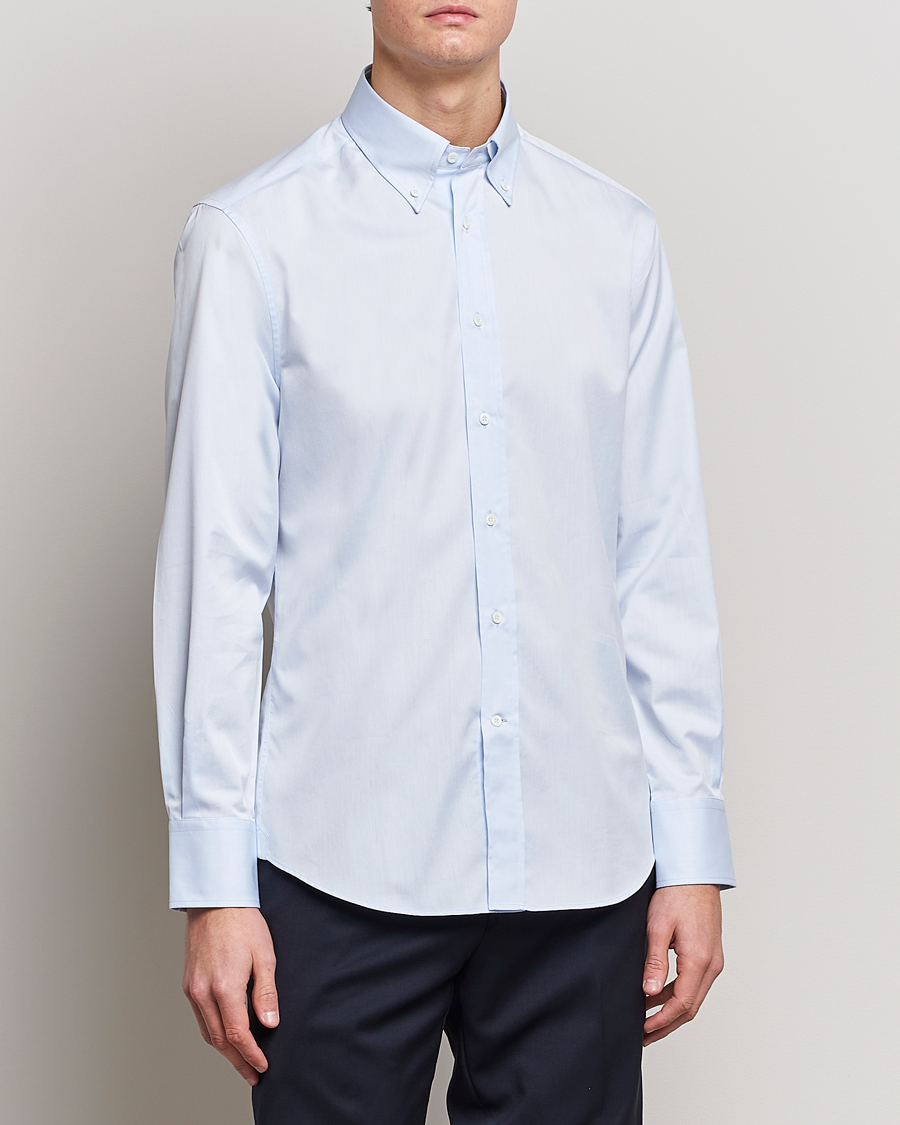 Men | Quiet Luxury | Brunello Cucinelli | Slim Fit Twill Button Down Shirt Light Blue