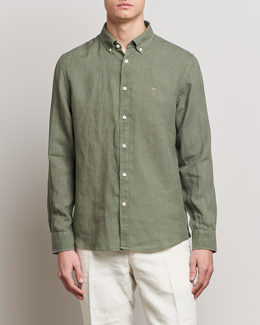 Men | Linen Shirts | Morris | Douglas Linen Button Down Shirt Olive
