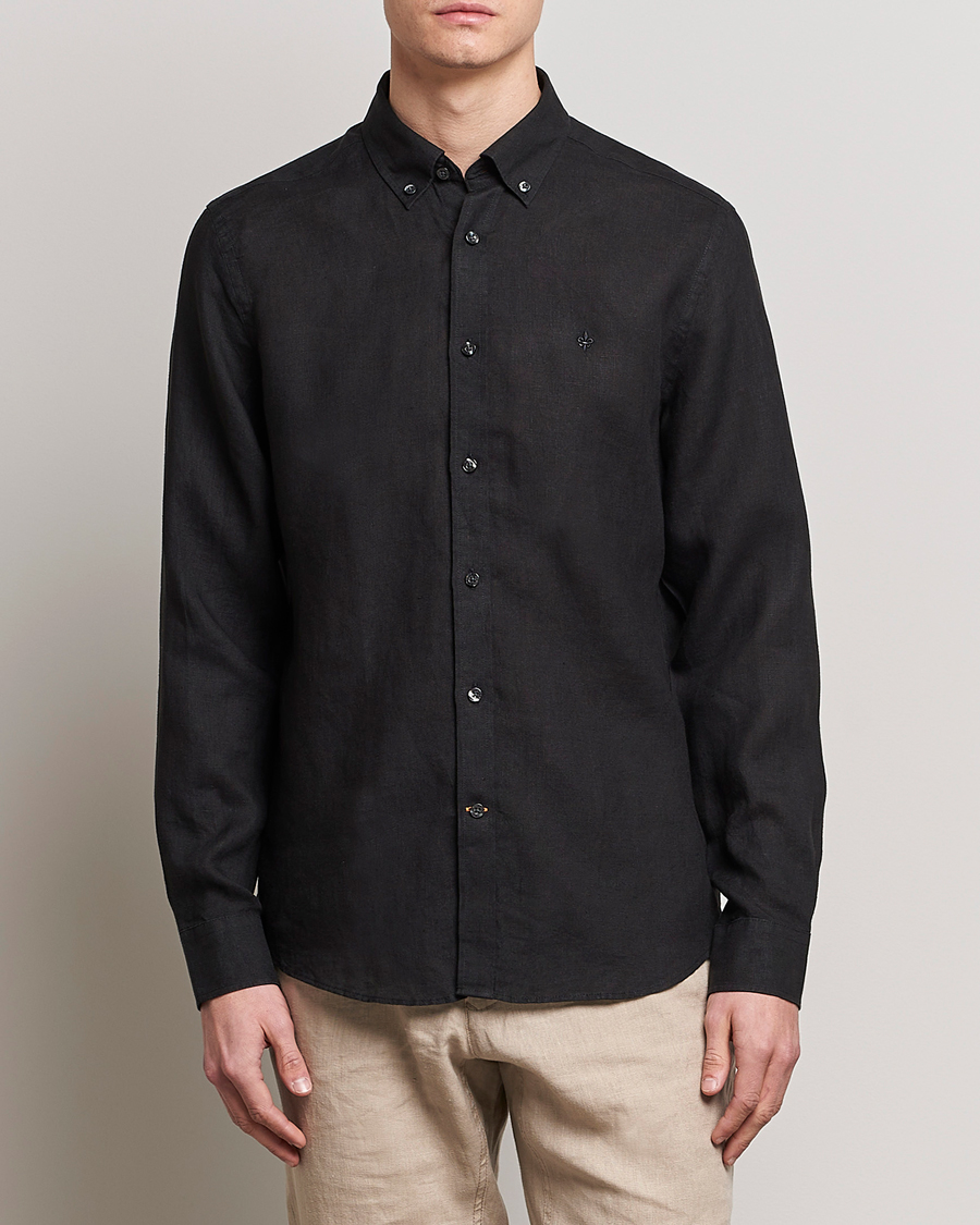 Men | Linen Shirts | Morris | Douglas Linen Button Down Shirt Black