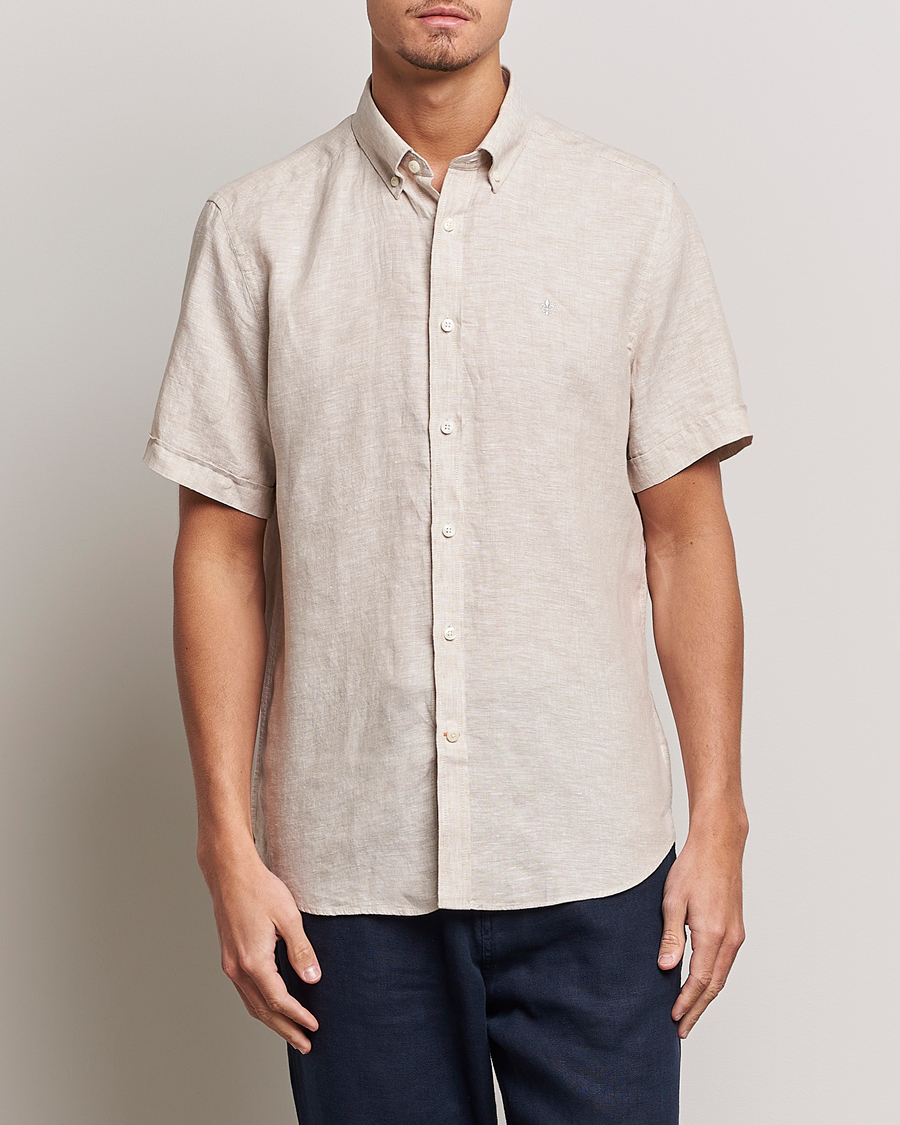 Men | Shirts | Morris | Douglas Short Sleeve Linen Shirt Khaki