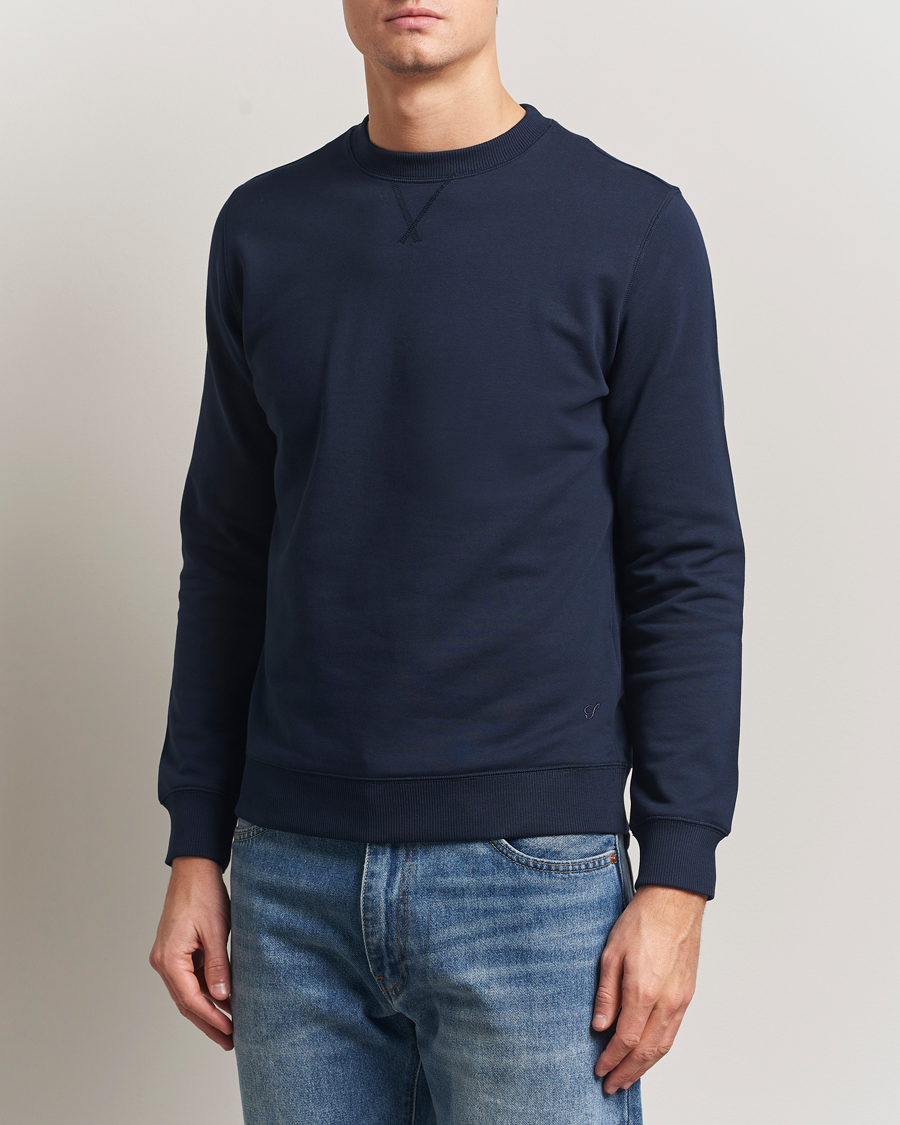 Men | Sweaters & Knitwear | Stenströms | Cotton Collage Crew Neck Navy