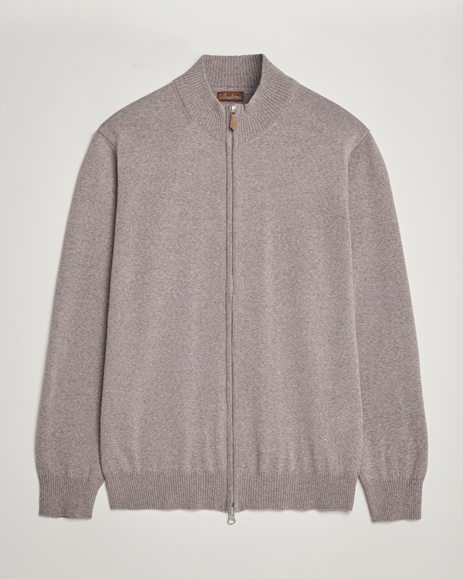 Men | Sweaters & Knitwear | Stenströms | Merino Wool Full Zip Mud Brown