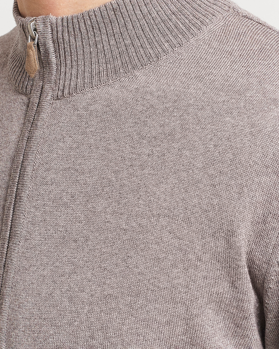 Men | Sweaters & Knitwear | Stenströms | Merino Wool Full Zip Mud Brown