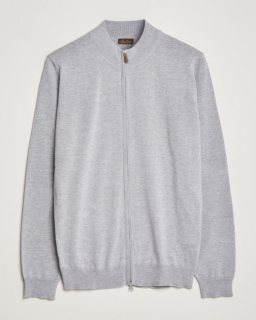 Men | Sweaters & Knitwear | Stenströms | Merino Wool Full Zip Light Grey
