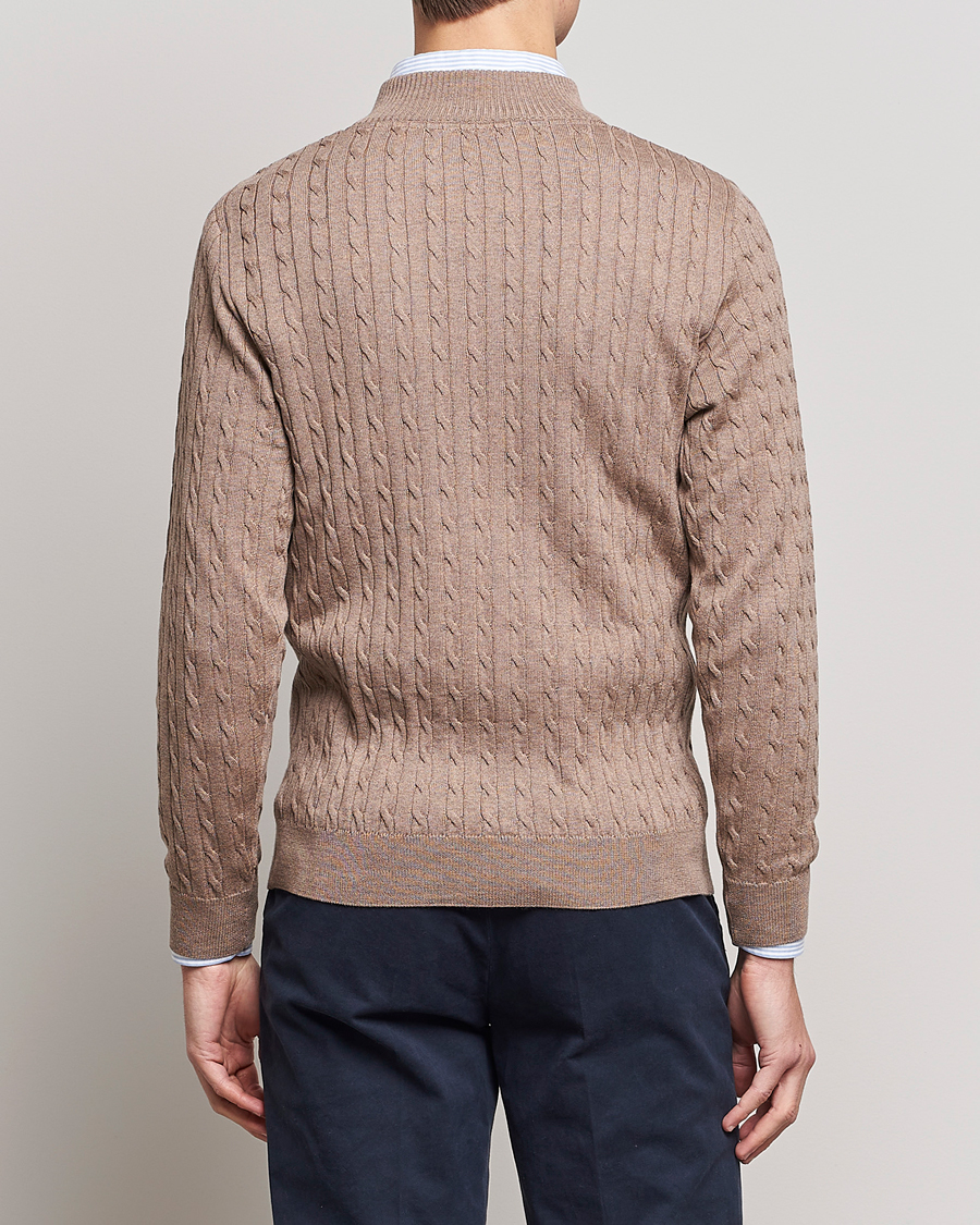 Men | Sweaters & Knitwear | Stenströms | Merino Wool Cable Half Zip Camel
